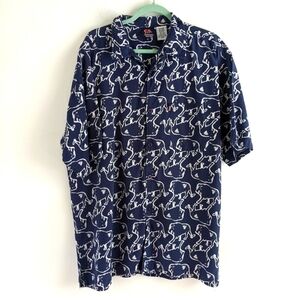 REVIVAL circa 1992 Navy Blue Lion Button Down Short Sleeve Shirt XXL